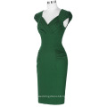 Grace Karin Retro Vintage Cap Sleeve V-Neck Hips-Wrapped Green Bodycon Pencil Dress CL010449-1